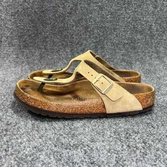 Birkenstock Gizeh Sandals Women's Size 7 Tan Leather Toe Post Comfort Flip Flops - Picture 4 of 12